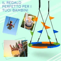 Altalena Rotonda a Nido per Bambini di +3 Anni per Giardino, Esterni, Interni, Cameretta, Multicolor Φ100x120-180Acm