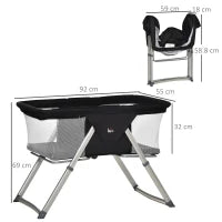 Culla da Campeggio 2 in 1 Pieghevole con Lettino a Dondolo e Zanzariera Età 0-6 Mesi, 59x55x67-69 cm, Nero