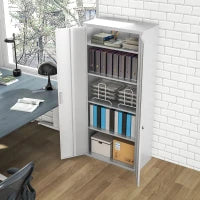 Armadio da Ufficio a 5 Livelli con 4 Ripiani Regolabili, in Acciaio, 80x40x180 cm, Bianco