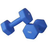 Set 2 Manubri Esagonali da 2x7kg in Metallo e Plastica con Impugnatura Antiscivolo, 22.5x10.5x10.5 cm, Blu
