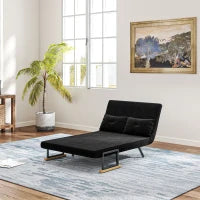 Divano Letto 3 in 1 in Tessuto Effetto Velluto con Schienale Regolabile e 2 Cuscini, 102x73x81 cm, Nero