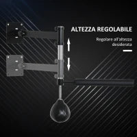 Speed Bag a Parete per Boxe e MMA ad Altezza Regolabile con Asta, in Acciaio e PU, 79x72x20 cm, Nero
