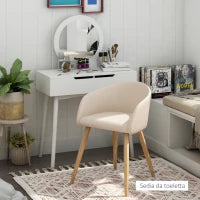 Set di 2 Sedie da Pranzo Stile Scandinavo Imbottite in Tessuto, 55x56x74 cm, Beige