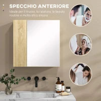 kleankin Mobile da bagno con Specchio e 4 Ripiani interni, in truciolato, 60x15x60cm, color Legno