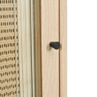 Credenza moderna in Legno con Ante Scorrevoli in Vetro e Rattan Sintetico a 6 ripiani Interni, color Quercia