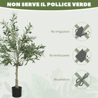 Pianta Artificiale di Olivo Alta 120 cm, Albero Finto con 450 Foglie e 20 Olive, Vaso Incluso