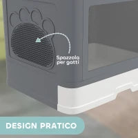 Lettiera per Gatti Chiusa con Coperchio e Doppia Entrata, Cassetto Estraibile, Paletta e Spazzola, Grigio