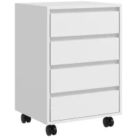 Cassettiera da Ufficio con 4 Cassetti e Ruote con Freno in Legno MDF, 46x40x65 cm, Bianco