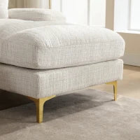 Divano componibile moderno grande in Chenille a forma di U, con Doppi Sedili Reclinabili,  Beige