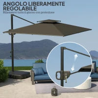 Ombrellone a Braccio 2.5x2.5 m con Base Riempibile, Manovella e Testa Inclinabile, Grigio Scuro