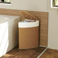 Cesto Portabiancheria Angolare in Bambù da 55L con Sacco Estraibile e Coperchio Removibile, 35x35x60 cm, Marrone