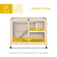 Conigliera in Legno a 2 Piani con Casetta, Rampa e Vassoio Estraibile, 91.5x53.3x73cm