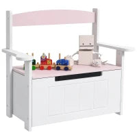 Panca contenitore per bambini con schienale e chiusura soft, 68,5x34x58 cm, Rosa e Bianco