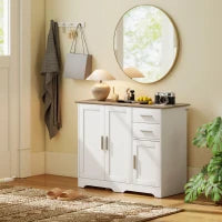 Credenza Moderna in Legno con 2 Cassetti e 2 Armadietti, 100x40x78 cm, Bianco e color Legno