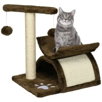 Tiragraffi Gatto Albero Tira Graffi Gioco Giocattolo per Gatti con Cuccia 2 Palline Appese in Sisal Naturale Altezza 43cm