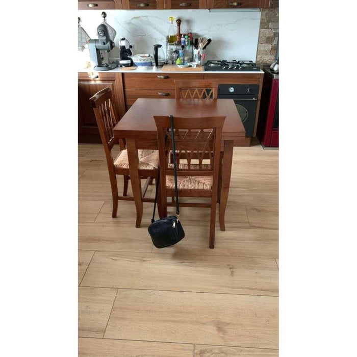 Tavolo classico allungabile a libro fino 160 cm in legno massello e mdf con rifinitura in noce 80x80x78 H