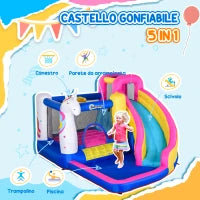 Castello Gonfiabile per Bambini con Scivolo, Piscina e Canestro da Basket, Gioco Gonfiabile Gigante e Rimbalzante per 3 Bambini, 360x305x210 cm
