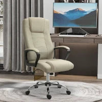 Sedia da Ufficio in Lino, Regolabile in Altezza, Funzione Dondolo, 5 Ruote, Beige