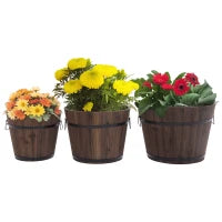 Set di 3 Vasi Secchielli per Piante Fiori , Set Vasi da Esterno in Legno di Diverse Dimensioni