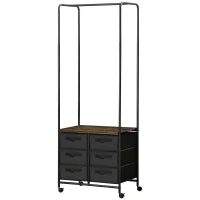 Appendiabiti da Terra con Mobile da 6 Cassetti in Tessuto e Ripiano Aperto, 63.5x40x172.5 cm, Nero e Marrone