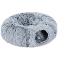 Tunnel per Gatti, in Peluche, con Cuscino, Pieghevole, Telaio in Metallo, Grigio Chiaro