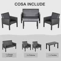 Salotto da Giardino con Divano da Esterno e Tavolino, Mobili da Giardino in Rattan Sintetico, Set 4 Pz, Grigio