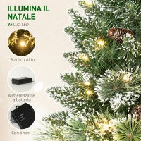Albero di Natale Piccolo Alto 60 cm con 35 Luci LED Bianche, 64 Rami Ignifughi con Pigne, Verde