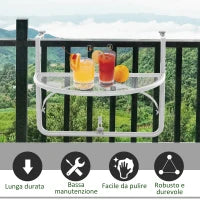 Tavolino da Ringhiera Pieghevole con 3 Altezze Regolabili in Metallo, 60x45x50cm, Bianco