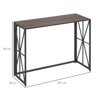 Tavolo Consolle da Ingresso Stile Industriale Pieghevole in Legno e Metallo, 100x38x80cm, Marrone
