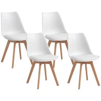 Set 4 Sedie da Pranzo Stile Nordico in Plastica con Gambe in Legno e Cuscino in Finta Pelle, Bianco