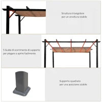 Gazebo Pergola da Giardino 3x4m con Telo in Poliestere e Struttura in Alluminio, Grigio e Marrone