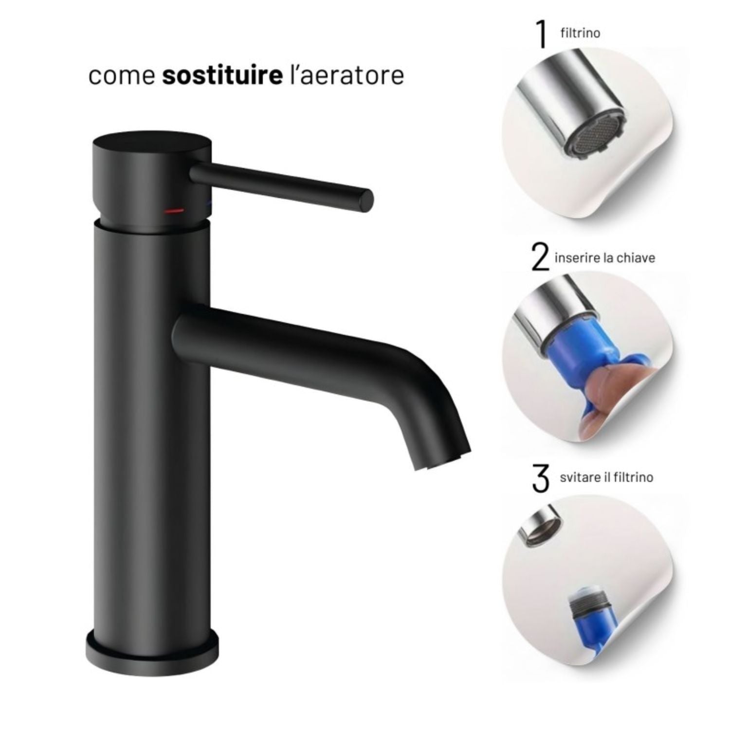 Miscelatore per lavabo jazz con leva in metallo e sistema quickinstall integrato *** finitura- nero opaco, confezione 1