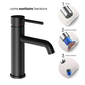 Miscelatore per lavabo jazz con leva in metallo e sistema quickinstall integrato *** finitura- nero opaco, confezione 1