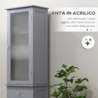 kleankin Mobile Colonna Bagno Salvaspazio con Armadietto, Cassetto e Ripiani in MDF, 40x27x171.5cm, Grigio