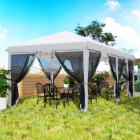 Gazebo Pieghevole 6x3 m in Acciaio con 6 Tende Zanzariera, color Crema