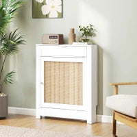 Copritermosifoni con Anta in rattan e Scomparto, Design Boho, Bianco