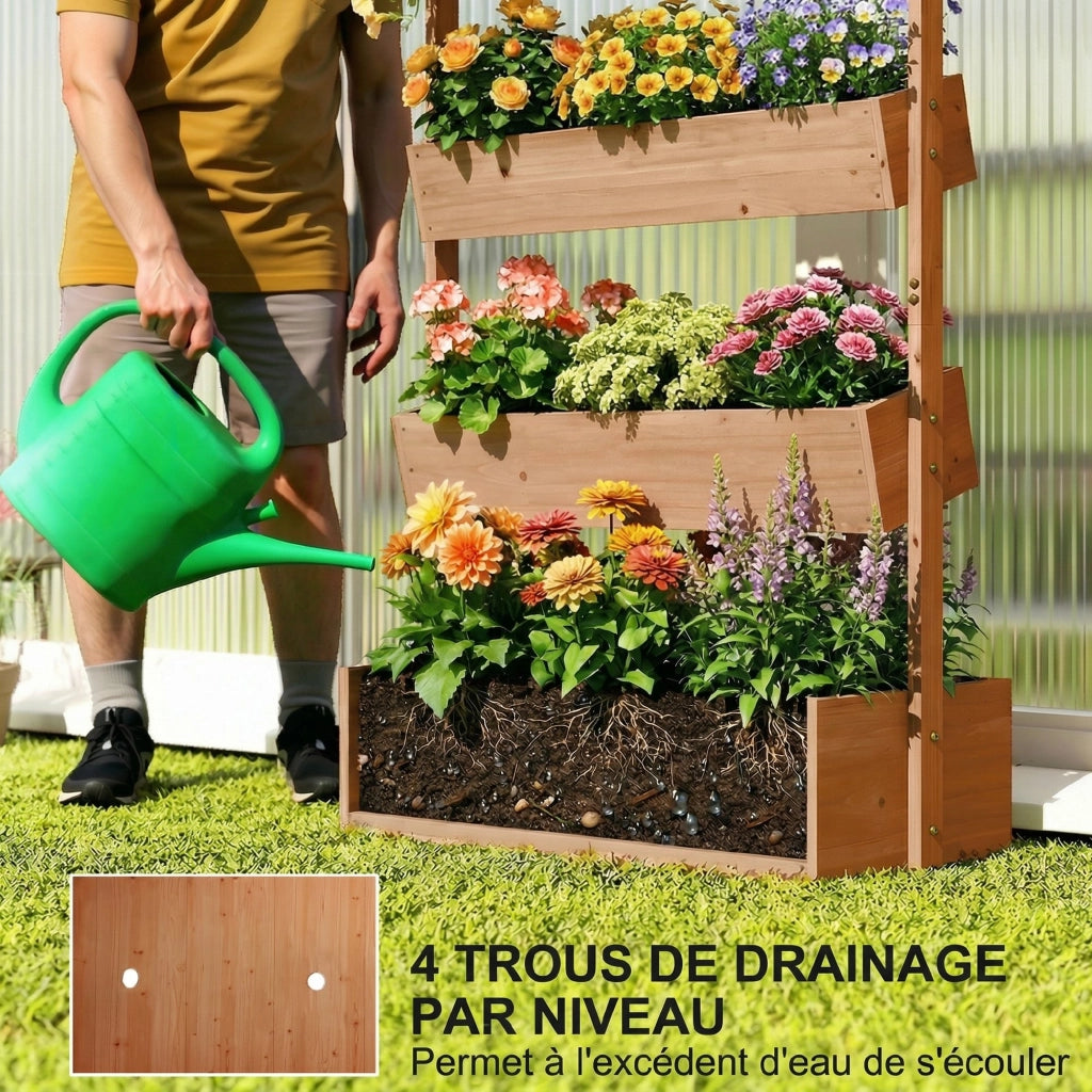 Jardiniere in Legno 4 Livelli con Fori di Drenaggio e Telo ¨C zephmum ¨C 85x45x140cm Marrone