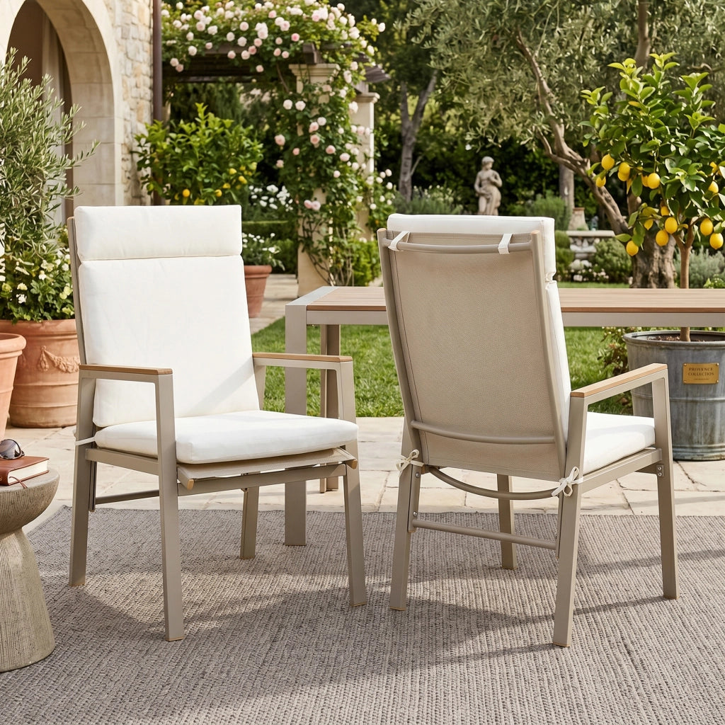 SEDIA DA ESTERNO con braccioli in legno plastico, seduta in textilene, beige