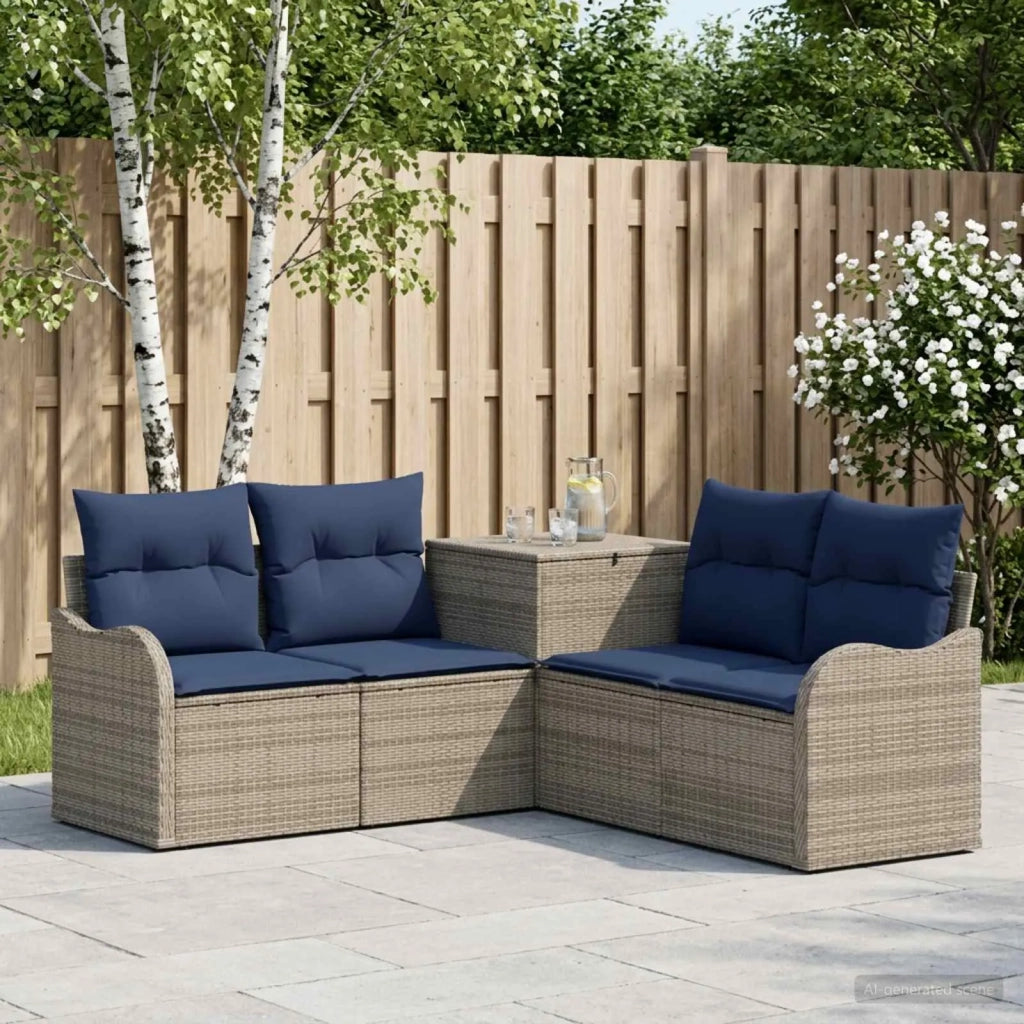 Set di divani 5 pz Grigio e Blu Navy Rattan sintetico e Acciaio 3447759