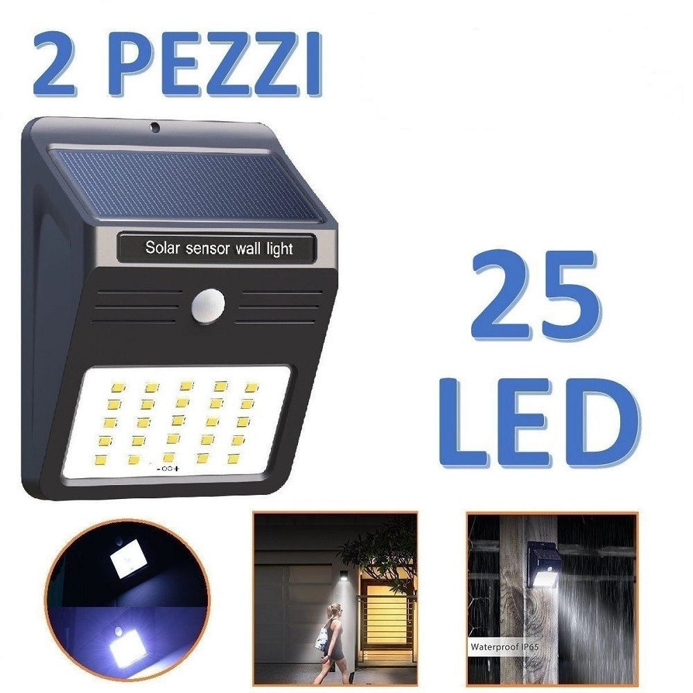 Trade Shop - 2 X Faro Solare Da Esterno Faretto Fotovoltaico + Sensore Lampada Led -