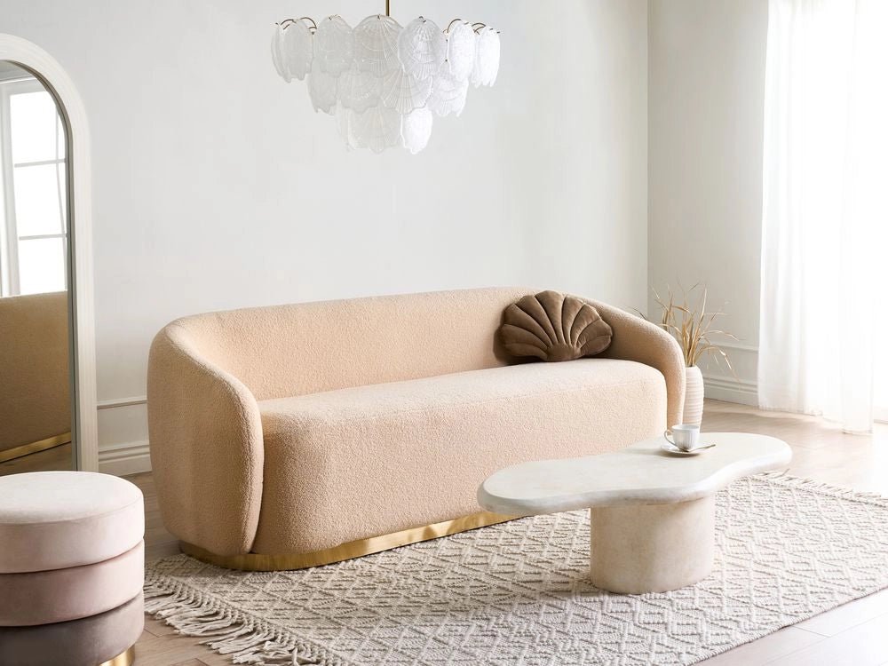 Divano a 2 posti Beige Boucle Tessuto Tappezzeria Divano Minimalista Mobili Soggiorno