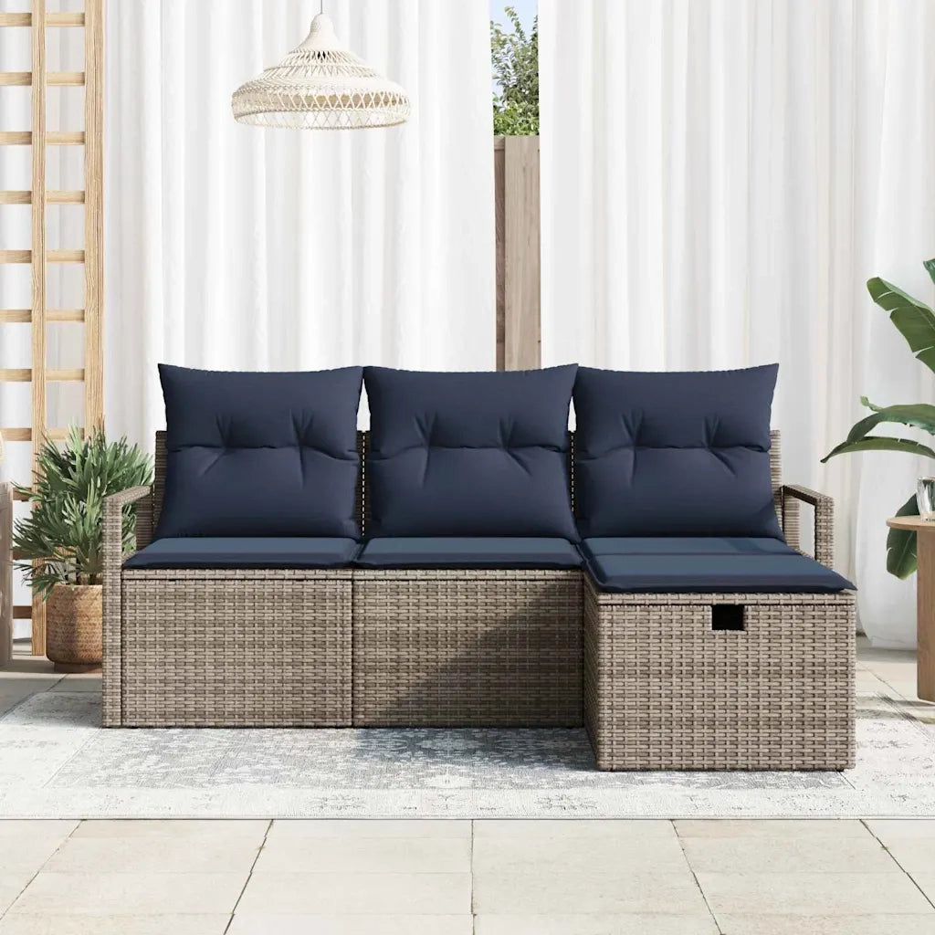 Set di divani con cuscino 4 pcs Grigio e Blu Navy polyrattan 3359154