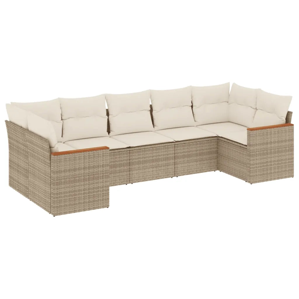 Set Divani da Giardino 7 pz con Cuscini Beige in Polyrattan