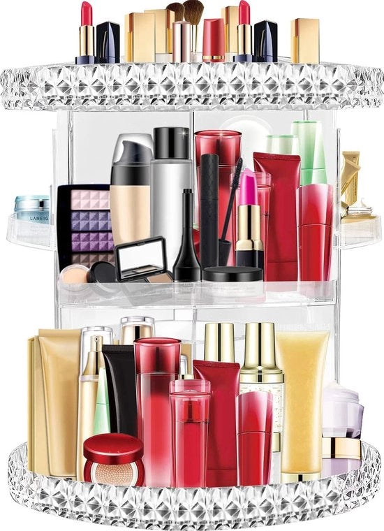 Organizzatore di cosmetici, girevole 360 gradi, organizzatore di cosmetici in acrilico, 7 livelli, organizzatore di cosmetici regolabile, box per cosmetici per comodino, camera da letto, grande capacità, trasparente.