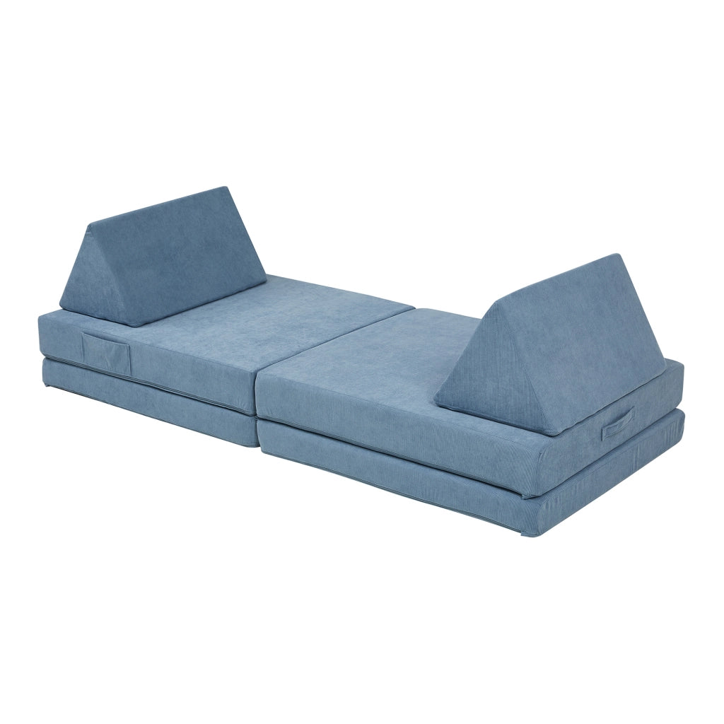 Divano Componibile per Bambini Norhulta Set Modulare Imbottito 150x66x46 cm Velluto a Coste Blu [en.casa]