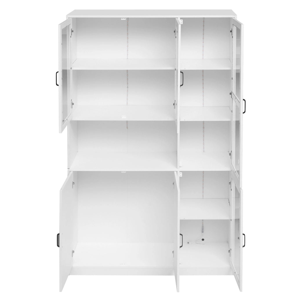 Vetrina libreria 120x40x200 cm in MDF bianco con LED USB e ripiani regolabili