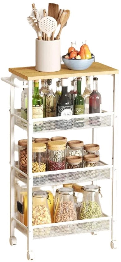 Carrello da Cucina - Niche in Legno Bianco - Risparmio Spazio - 22cm x 45,4 cm x 77cm