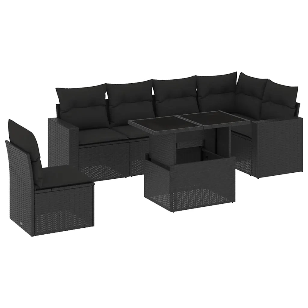 Set Divani da Giardino con Cuscini 7pz Nero Polyrattan 3267305