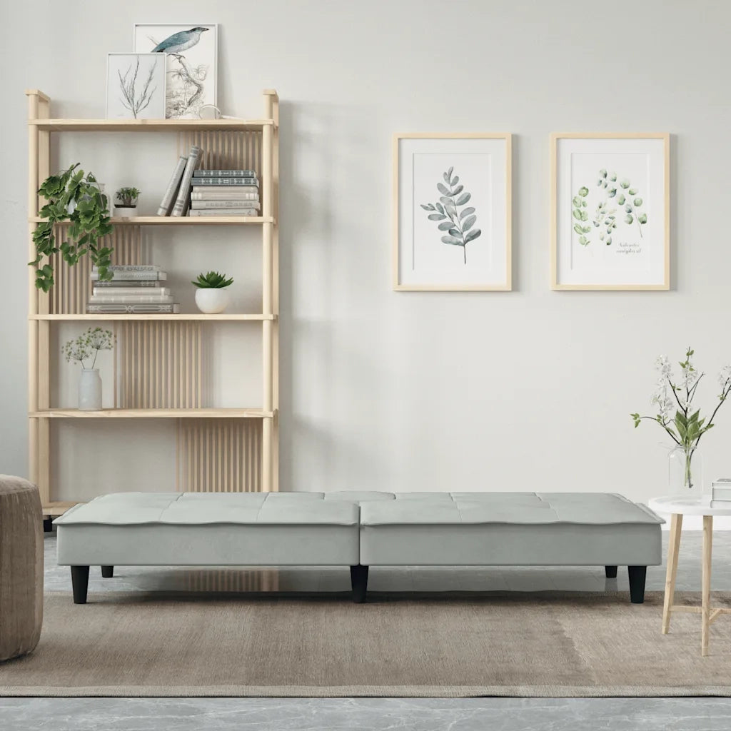 Divano Letto con Portabicchieri in Velluto Grigio Chiarocod mxl 71577