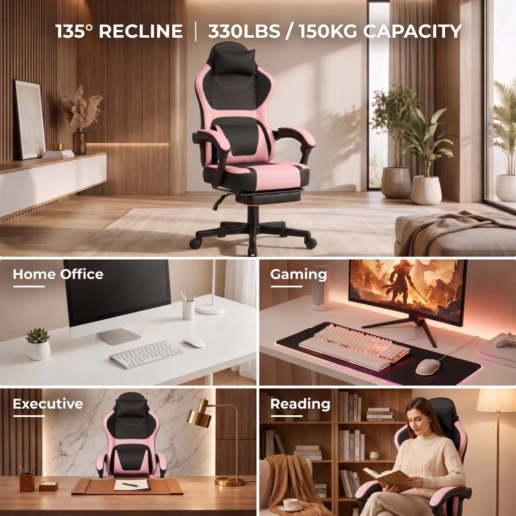 Sedia da ufficio gaming con tasca posteriore, cuciture curate e cilindro pneumatico a tre livelli in pvc rosa baby